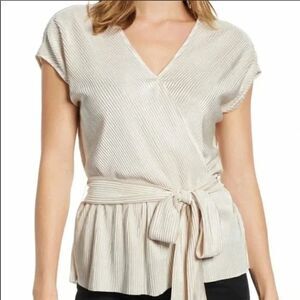 Gibson x Glam Squad Plissé Faux Wrap Top - size Medium in Champagne Gold